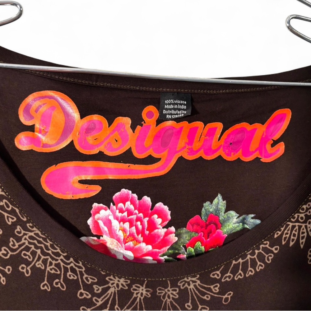 Desigual Guero Brown Long Sleeve Dress w/ Patterns Y2K Style - Picture 4 of 9